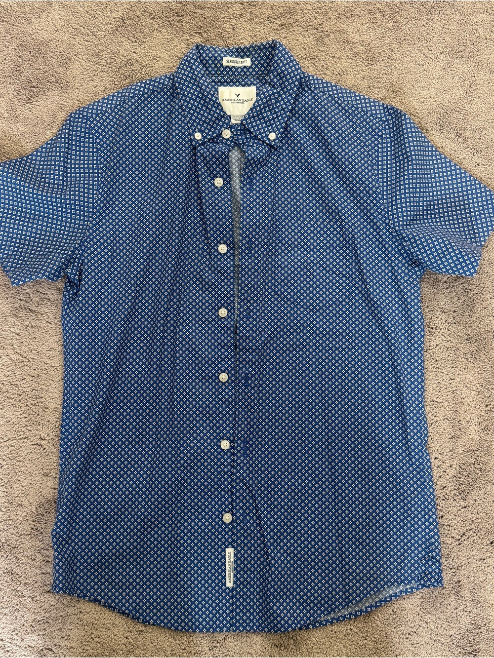 American Eagle Outfitters Short-Sleeve Navy Blue Button-Down Shirt